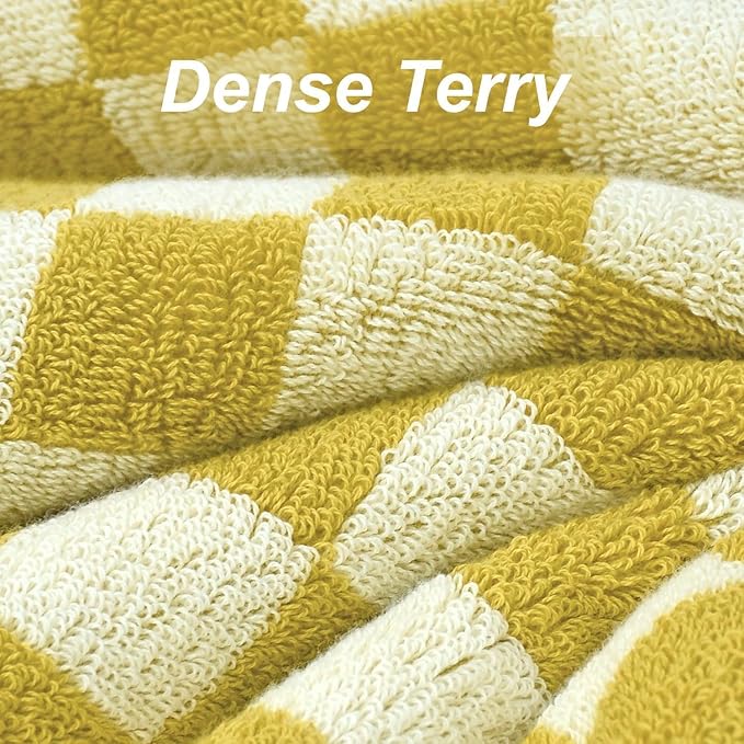 Jacquotha Luxury Bath Towels - Pack of 2 Cotton Fall Bathroom Towels Sets for Body Drying 55x27.5 Inches, Mustard Yellow Checkered