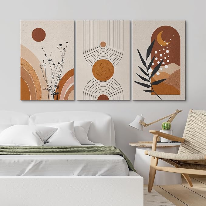wall26 Canvas Print Wall Art Set Boho Mid-Century Geometric Forest Plant Planets Nature Abstract Illustrations Modern Art Bohemian Decorative for Living Room, Bedroom, Office - 16"x24" x 3