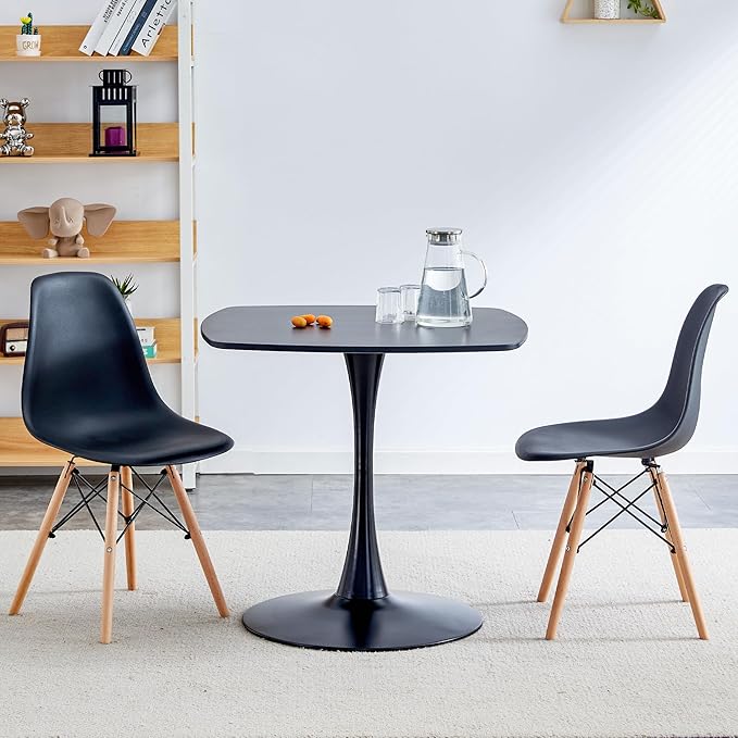 31.5 Inch Black Square Dining Table, Mid Century Tulip Table for 2-4 People,Kitchen Dining Table with MDF Tabletop and Pedestal Base