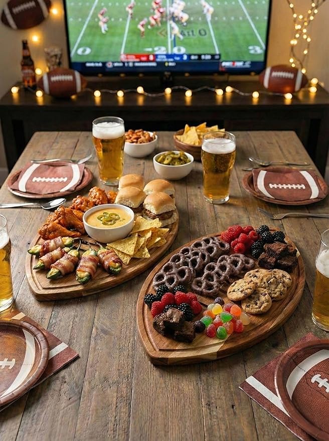 Football Shaped Cutting Board – 16X9.5 INCH – Acacia Wood Charcuterie Tray – Wooden Football Serving Platter for Super Bowl Parties, Tailgate Hosting & Gifts