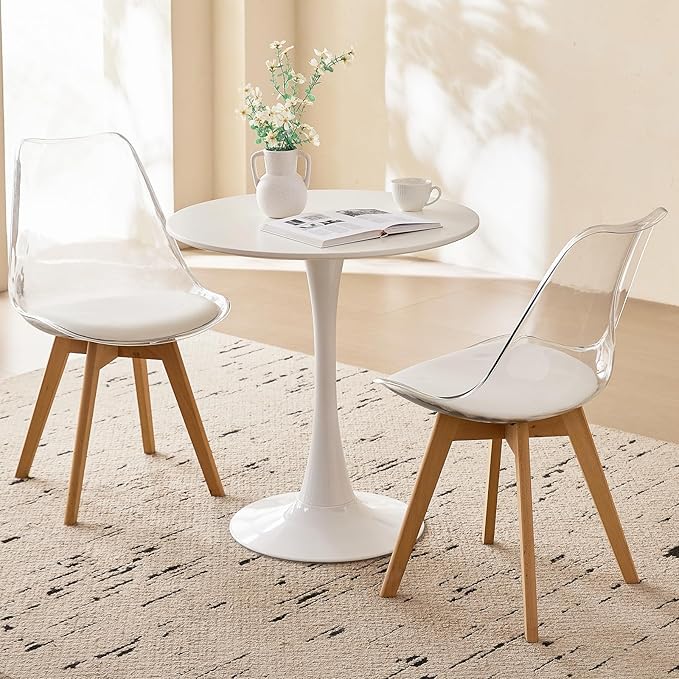 23.6" Round Dining Table for 2-4 Modern Circle Tulip Table with Metal Tulip Pedestal Base for Kitchen Dining Living Room Apartment Small Space Cafe, White