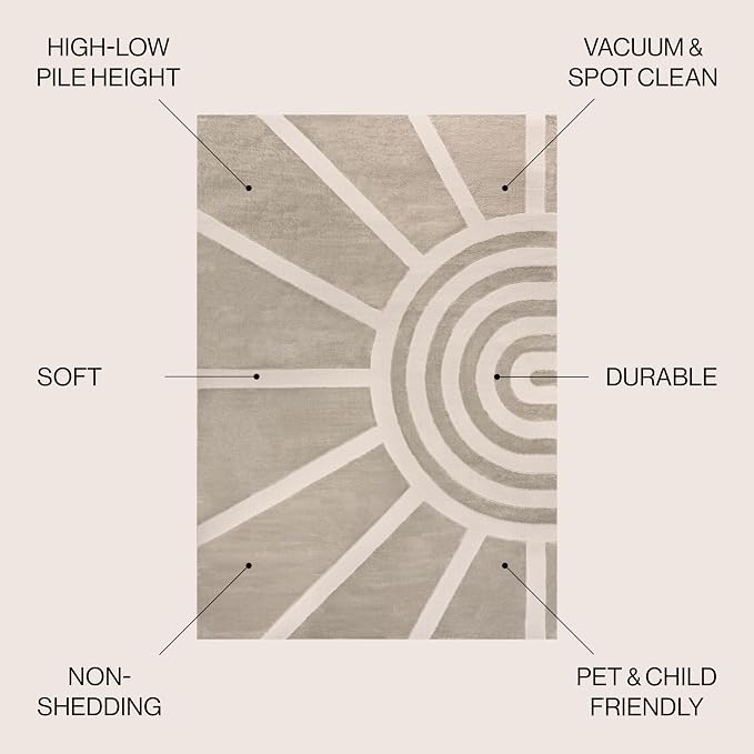 JONATHAN Y Sun Two-Tone High-Low Indoor Area Rug 5X8 Beige/Cream, Aelius MidCentury Scandinavian Abstract for Living Room, Bedroom, Kitchen, Easy-Cleaning, Pet-Friendly, Non-Shedding SND101A-5
