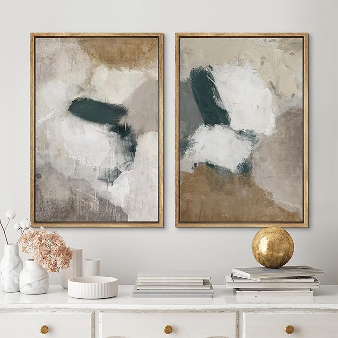 MUDECOR Framed Canvas Print Wall Art Vintage Mid-Century Colorful Pattern Illustrations Modern Art Decorative Bohemian Colorful Chic for Living Room, Bedroom, Office - 16"x24"x2 Natural