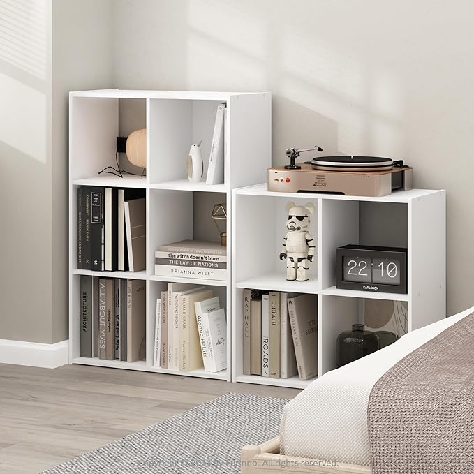 Furinno PELLI Book Shelf, 4-Cube Bookshelf with Open & Closed Back Cubes, 2 x 2 Storage Organizer Cabinet, 11.6 x 24.2 x 24.2, for Living Room, Bedroom, Home Office, White