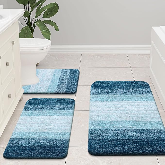 Arotive Microfiber Bathroom Rugs, Shaggy Soft and Absorbent Bath Rug, Non-Slip, Thick Plush Machine Washable Dry Bath Mats for Bathroom, Tub and Shower, 40x24, Peacock Blue, Rectangular