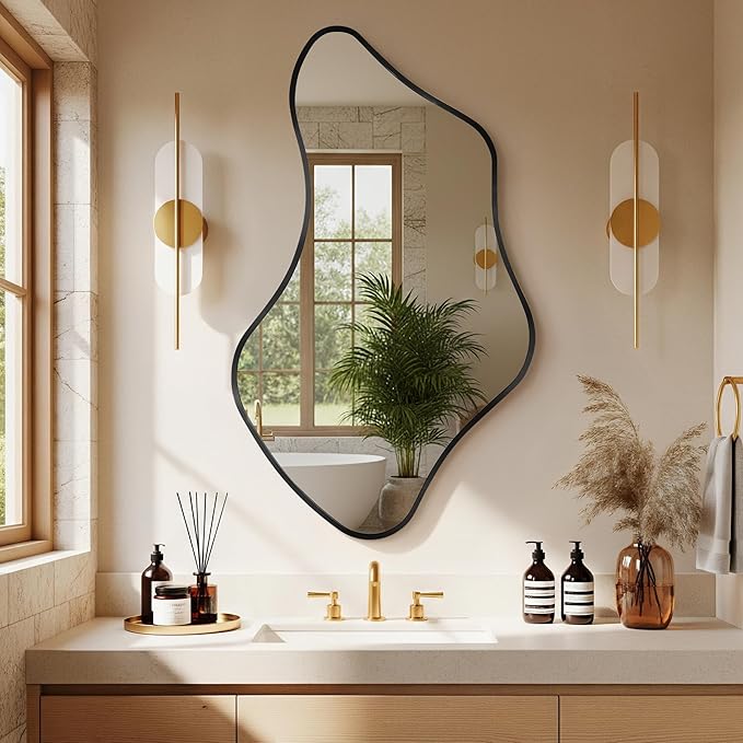 Asymmetrical Wall Mirror, Irregular Shaped Frameless Vanity Mirror, Modern Decorative Mirror for Entryway, Living Room, Bathroom