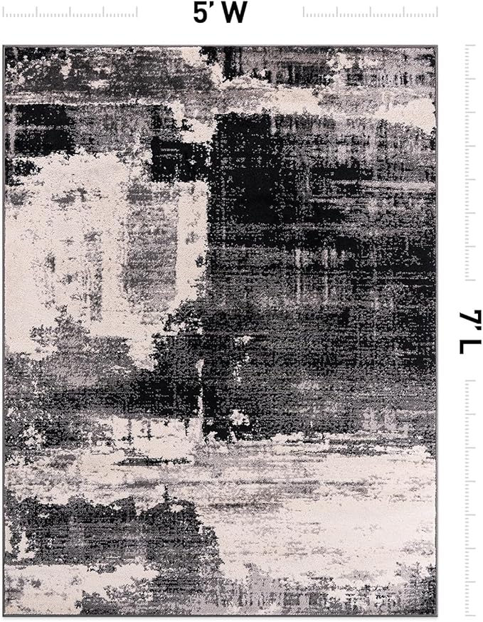 Rugshop Modern Abstract Design Non Shedding Soft Ideal for Living Room,Bedroom,Kitchen Area Rug 5' x 7' Black