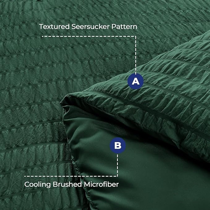 HYMOKEGE Emerald Green Full Size Comforter Sets Seersucker 7 Pieces, All Season Luxury Bed in a Bag for Bedroom, Bedding Set with Comforter, Sheets, Pillowcases & Shams