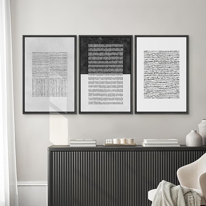 SIGNWIN Framed Canvas Print Wall Art Set Mid-Century Geometric Block Abstract Shapes Cozy Neutral Modern Art Decorative Boho Relax/Zen Nordic for Living Room, Bedroom, Office - 24"x36"x3 Black
