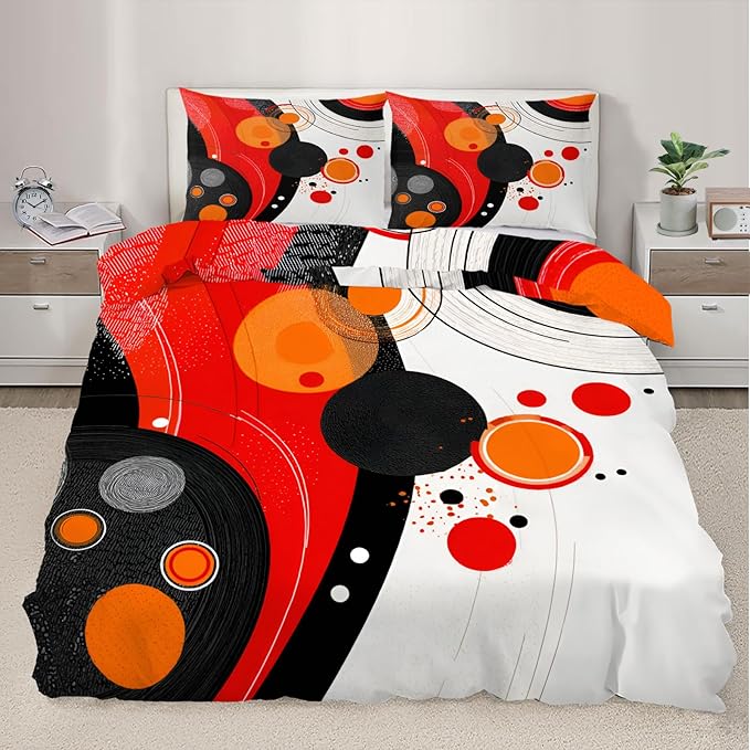Modern Abstract Duvet Cover Full Size, Fashion Microfiber Bedding Set 3 Piece Bedroom Decor Colorful Geometry Comforter Cover and 2 Pillow Sham with Zipper Closure