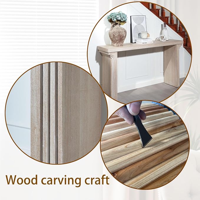 Wood Console Table, 58" Modern Minimalist Long Sofa Table Behind Couch with Uniquely Curved Legs and Engineered Wood Finish for Hallway Entryway Living Room Entrance, Natural