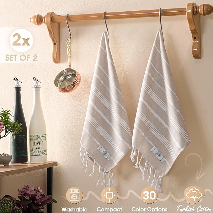 Hand Towels - Set of 6 | 18" x 30" - Decorative Turkish Hand Towel for Bathroom, Kitchen, Guest, Face, Hair, Tea, Dishcloth (Sultan, Beige)