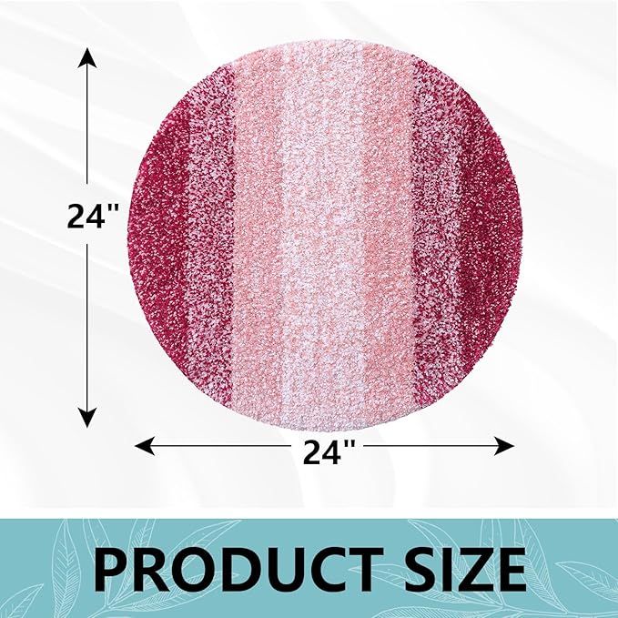 Arotive Microfiber Bathroom Rugs, Shaggy Soft and Absorbent Bath Rug, Non-Slip, Thick Plush Machine Washable Dry Bath Mats for Bathroom, Tub and Shower, 24x24, Burgundy, Round