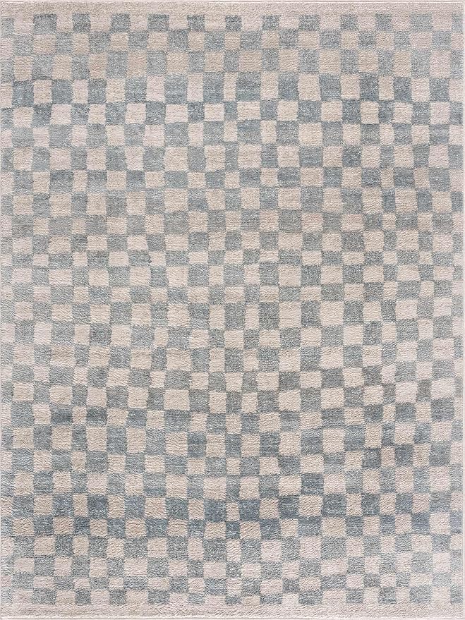 Hauteloom Logic Living Room, Bedroom Area Rug - Checkered Checkerboard Geometric Square - Contemporary Modern Minimalist Transitional Scandinavian - Cream, Silver Blue, Light, Blue, Gray - 2' x 3'