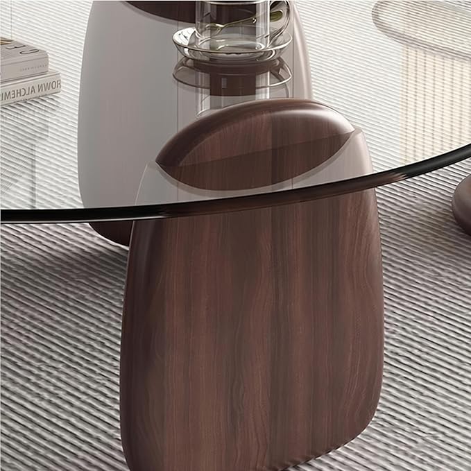 EASYSOUL Modern Round Coffee Table with Glass Top, 35.43" L x 35.43" W x 14.69" H, Circular Tea Tables for Living Room Home Office Industrial Cocktail Tables (Walunt-Clear Glass/35.43")