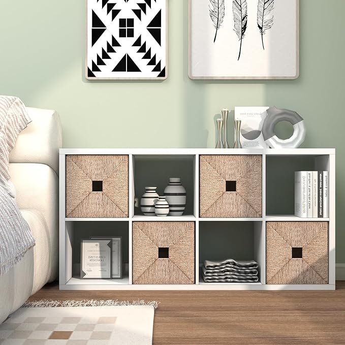 CTESNE【2026 Wooden Thick Frame 8 Cube Storage Organizer Shelf with Anti-Tipping Kits + Reversible Open Back Bookcase, Horizontal and Vertical Dual-use（White,11inch）