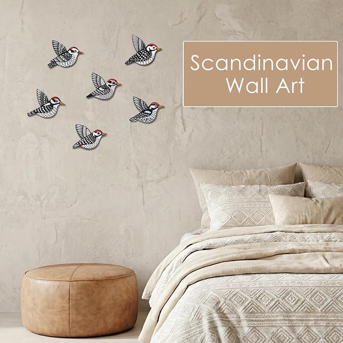 ARTINRENAISS Wooden Flying Birds Wall Decor, Scandinavian Rustic Wall Art Set Housewarming Gifts, 6 Pack Boho Birds Hanging Sign for Living Room, Bedroom, Kitchen