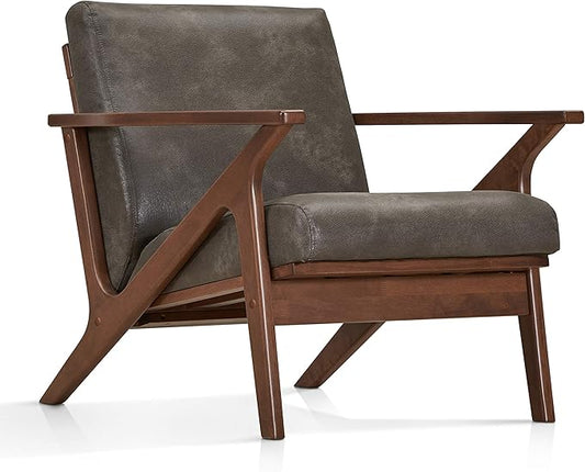 Zola Mid Century Modern Accent Chair Arm Chair, Living Room Furniture, Charcoal/Walnut