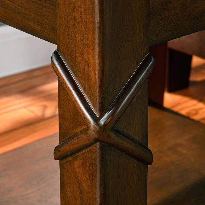 2-Set Solid Wood End Table with Storage Shelf, Cherry Walnut