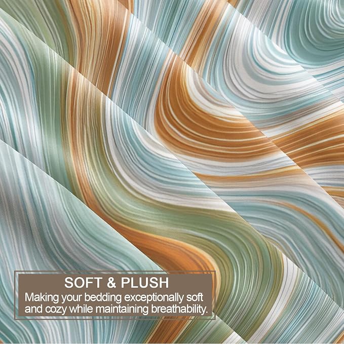 Modern Abstract Duvet Cover Full Size, Flowing Lines Gradient Bedding Set 3 Piece Bedroom Decor Retro Marble Patterned Comforter Cover with Zipper Ties & 2 Pillowcases