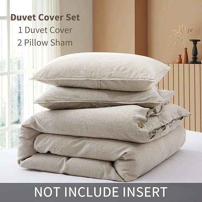 ATLINIA 100% Flax Linen Duvet Cover Set - Stone Washed Pure French Linen Organic Fabric for Farmhouse Comforter Boho Bedding Included 1 Duvet Cover 2 Pillow Shams(Natural, California King)