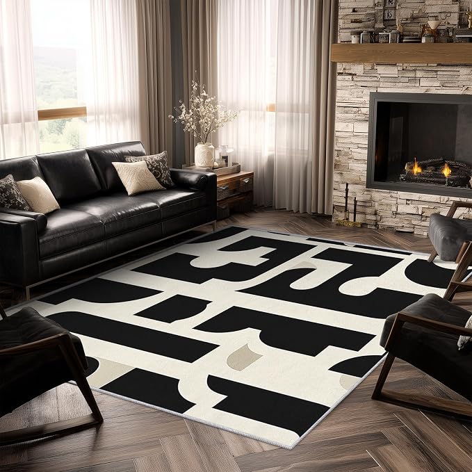 Mid Century Modern Rugs for Bedroom Decor, 4x6 ft, Geo MCM Area Rugs for Living Room, Soft Non Slip Washable Abstract Geometric Carpet Home Decorations Dt-Ghf-28