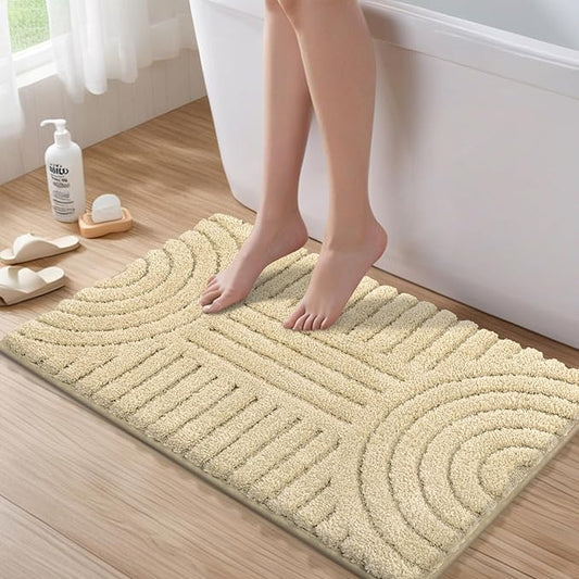 SHACOS Boho Bathroom Rugs 24"x36" Extra Soft Absorbent Microfiber Bath Mats Home Decor Non Slip Bath Rugs Machine Washable Shaggy Carpet for Bath Room Floor Shower Bathtub, Beige 2' x 3'