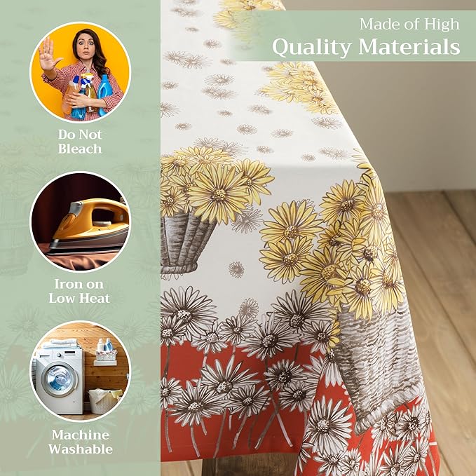 Maison d' Hermine Table Cloth Rectangle Table 100% Cotton 60 x 90 Inches Fall Tablecloth Reusable Everyday Use for Thanksgiving Christmas Decorations Dining Farmhouse Party (Bagatelle)