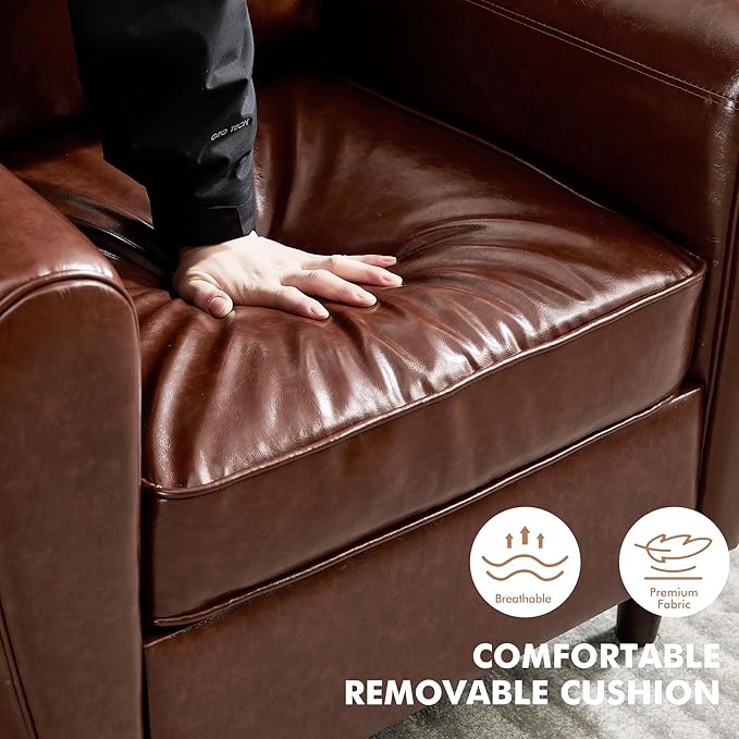Mid Century Accent Chair Set of 2, Modern Faux Leather Arm Chair, Comfy Upholstered Reading Chair Single Sofa Chairs for Living Room, Bedroom, Club, Dark Brown