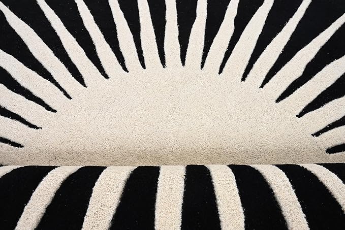 Modern Round Area Rug – Hand-Tufted with 100% NZ Wool, Thick & Soft Circular Carpet for Living Room, Bedroom & Dining Room Decor (Black, 7' Round)