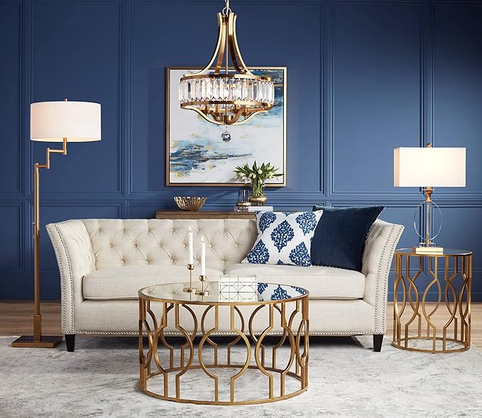 Vienna Full Spectrum Rolland Traditional Table Lamp 30" Tall Antique Brass Crystal Column Off White Tapered Drum Shade Decor for Living Room Bedroom House Bedside Nightstand Home Office Entryway