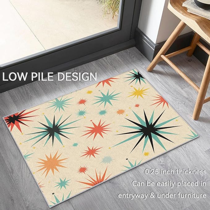 Retro Atomic Rug 5x6, Washable Mid Century Modern Rugs for Living Room Bedroom, Contemporary Geometric Area Rug for Home Decor, Non Slip Backing Floor Carpet with Gripper - 5 x 6 ft