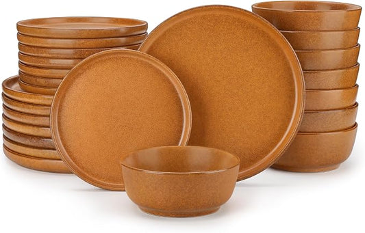vancasso Plates and Bowls Sets, 24 Pieces Stoneware Dinnerware Set for 8, Ceramic Dish Set for Kitchen, Microwave and Dishwasher Safe, Caramel Yellow, Series ZERMATT