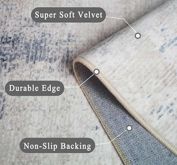 vivorug Washable Rug, Ultra Soft Area Rug 8x10, Non Slip Abstract Rug, Stain Resistant Rugs for Living Room Bedroom, Modern Rug (Gardual-Blue, 8'x10')