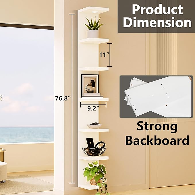 home stuff Lack Wall Shelf Unit with Extra Strong Backboard, Versatile 7 Tier Shelf Unit, White Lack Wall Shelf, Display Floating Shelf with LED Remote Control Light (White)