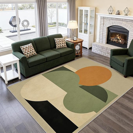 Mid Century Modern Rug 8x8, Washable Abstract Geometric Rugs for Living Room Bedroom, Minimalist Area Rug for Home Decor, Non Slip Backing Floor Carpet - 8 x 8 ft