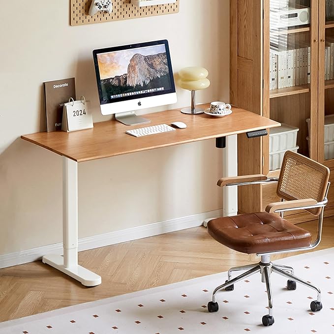 Electric Standing Desk, Height Adjustable Sit Stand Up Solid Wood Home Office Computer Desk, for Study Gaming Writing Study Bedroom Rising Desks 55.11" W