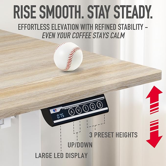 SHW 48-Inch Electric Height Adjustable Standing Desk with Drawer, Memory Preset and Cable Management Tray, Maple
