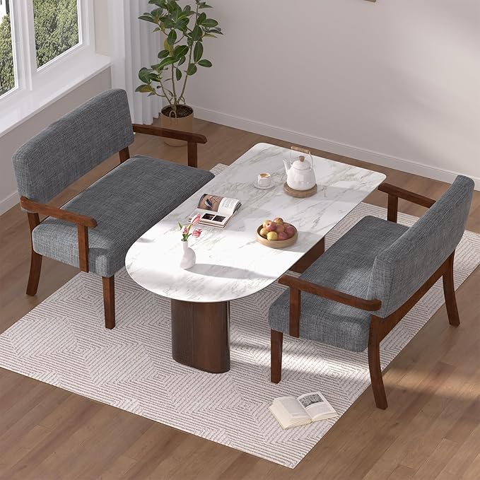Accent Chair 2 Seat, Upholstered Reading Leisure Chair, Bench with Solid Wood Frame for Dining, Reading, and Waiting Rooms (Gray)