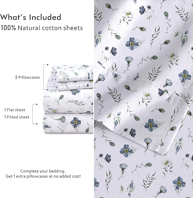 RUVANTI 100% Cotton Percale Sheets Twin XL Size 4 Piece Set, Cooling Bed Sheets for Hot Sleepers, Deep Pocket 16”, Breathable Lightweight & Durable, Crisp Hotel Style Sheets, Coastal Blue