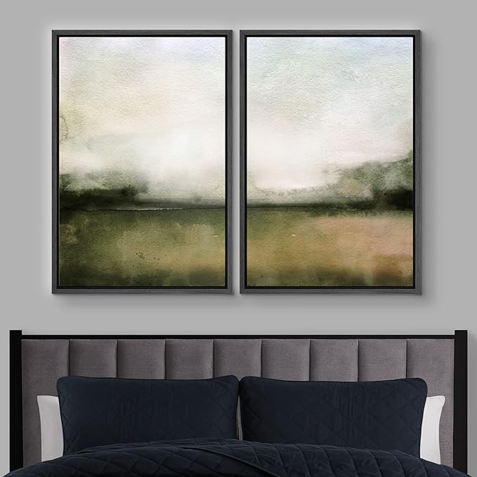 IDEA4WALL Framed Wall Art Print Set Watercolor Brown Ocean Nautical Beach Landscape Wilderness Nature Illustrations Modern Art Boho Graphic Colorful for Living Room, Bedroom, Office - 16"x24"x2 Black