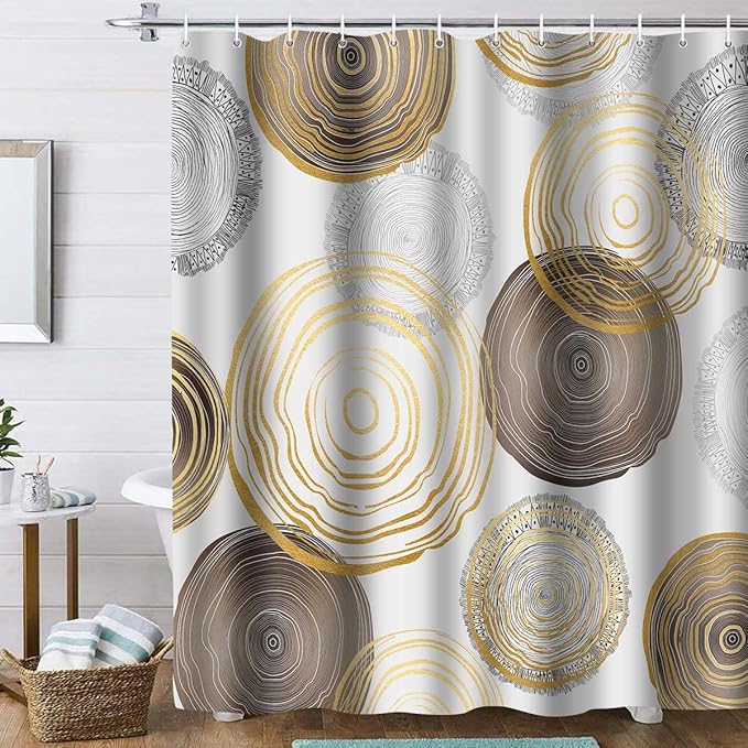 Modern Abstract Shower Curtain, 72x72 inch Polyester, Circle Geometric Pattern Shower Curtain Sets, Mid Century Style Bathroom Curtains Decor Set with 12 Hooks YLOKTP0071