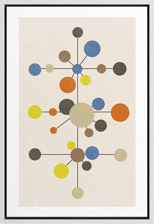 Woodrose Framed Canvas Print Wall Art Geometric Vintage Color Dot Variety Abstract Shapes Illustrations Modern Minimalist Chic Relax/Calm Multicolor for Living Room, Bedroom, Office - 16"x24" White
