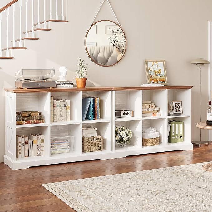 IRONCK 6 Cube Storage Organizer, Wooden Cube Shelf with Storage, Farmhouse Bookcase for Bedroom, Living Room and Home Office, White