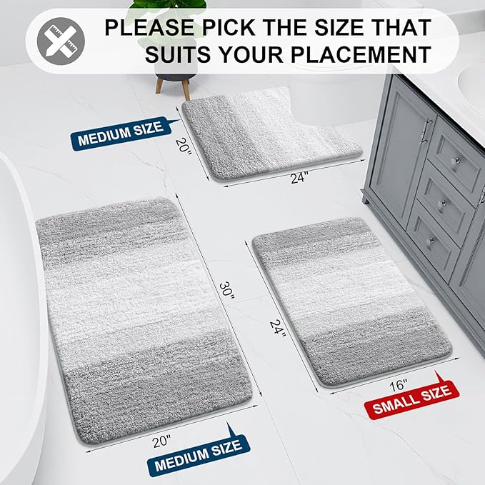 Arotive Microfiber Bathroom Rugs, Shaggy Soft and Absorbent Bath Rug, Non-Slip, Thick Plush Machine Washable Dry Bath Mats for Bathroom, Tub and Shower, 59x20, Light Grey, Rectangular