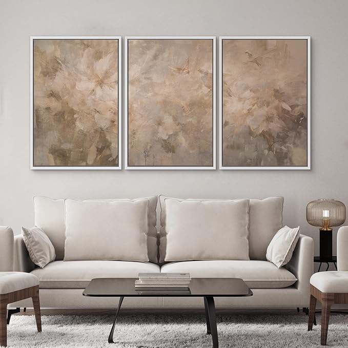 SIGNWIN Framed Canvas Print Wall Art Set Soft Neutral Abstract Floral Illustrations Modern Art Decorative Boho Relax/Zen Nordic for Living Room, Bedroom, Office - 24"x36"x3 White