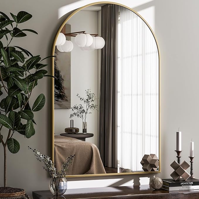 HARRITPURE Arched Wall Mirror – 26"x38" Arch Bathroom Mirror Metal Frame Vanity Mirror for Bedroom, Entryway Dresser Decor, Gold