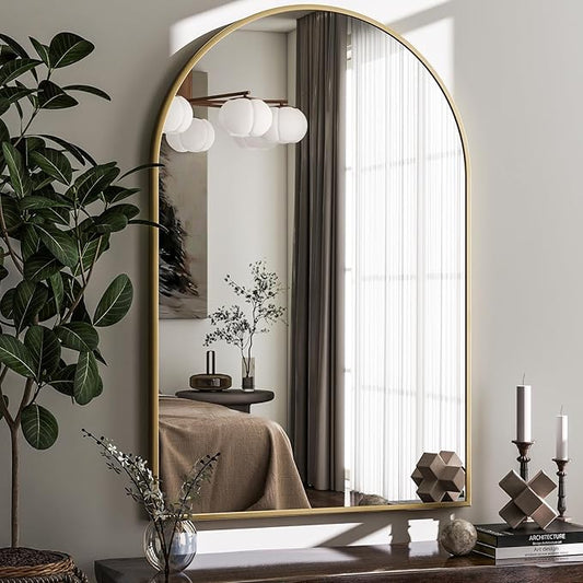 HARRITPURE Arched Wall Mirror – 26"x38" Arch Bathroom Mirror Metal Frame Vanity Mirror for Bedroom, Entryway Dresser Decor, Gold