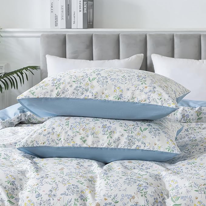 HoneiLife Cotton Duvet Cover King - Floral Comforter Cover 3-PC, Flower Bedlinen Set with Zipper Closure & Corner Ties, Wildflower Comforter Cover Sets All Season Use