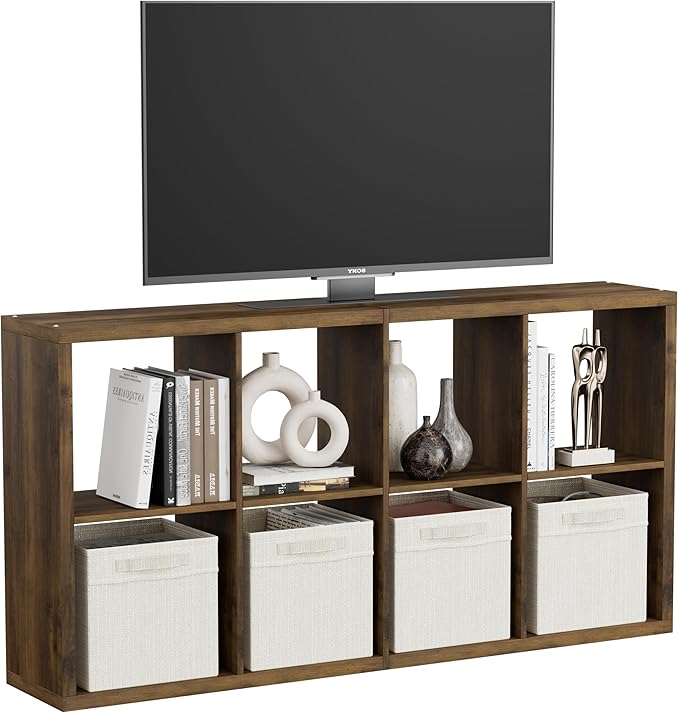 8 Cube Storage Organizer, Cube Shelf with Heavy-Duty Thick Boards, 25.12" L x 9.37" W x 48.74" H, Smooth Easy-Clean Panels, Simple Assembly, for Living Room Bedroom Office, Brown